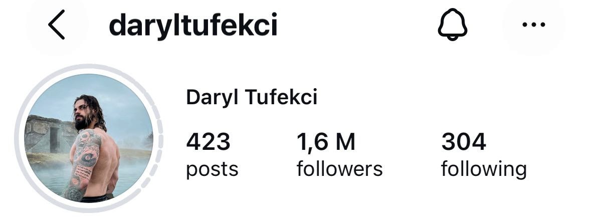 Instagram profile @daryltufekci — 1.6M followers