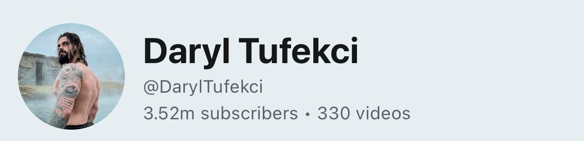 YouTube channel Daryl Tufekci — 3.52m subscribers
